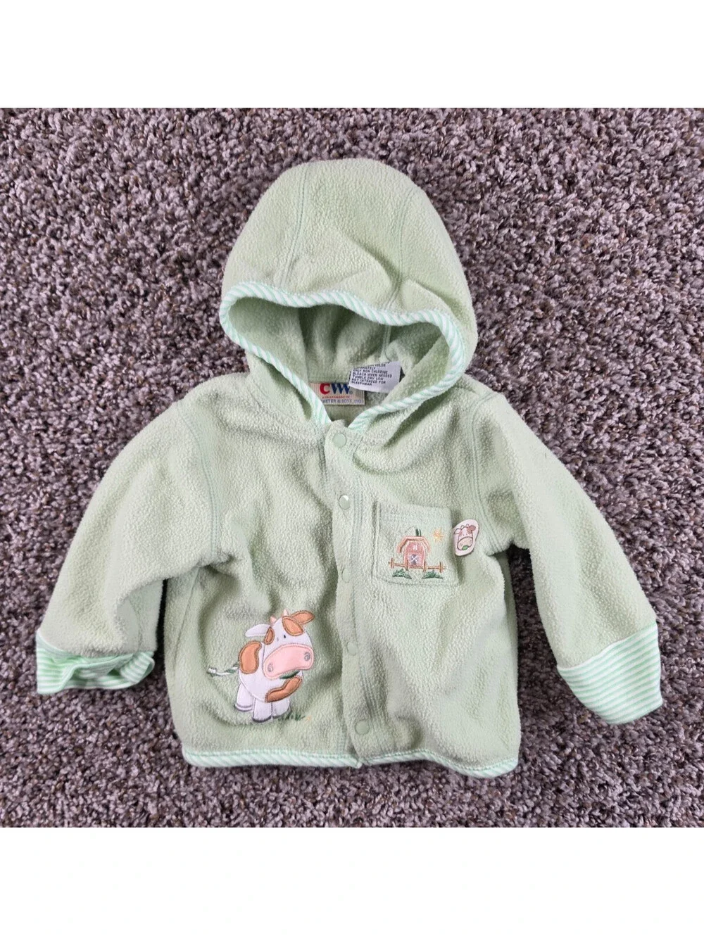 Vtg Carter & Sons Baby Sz 3-6M Fleece Button Up Hooded Sweater Light Green